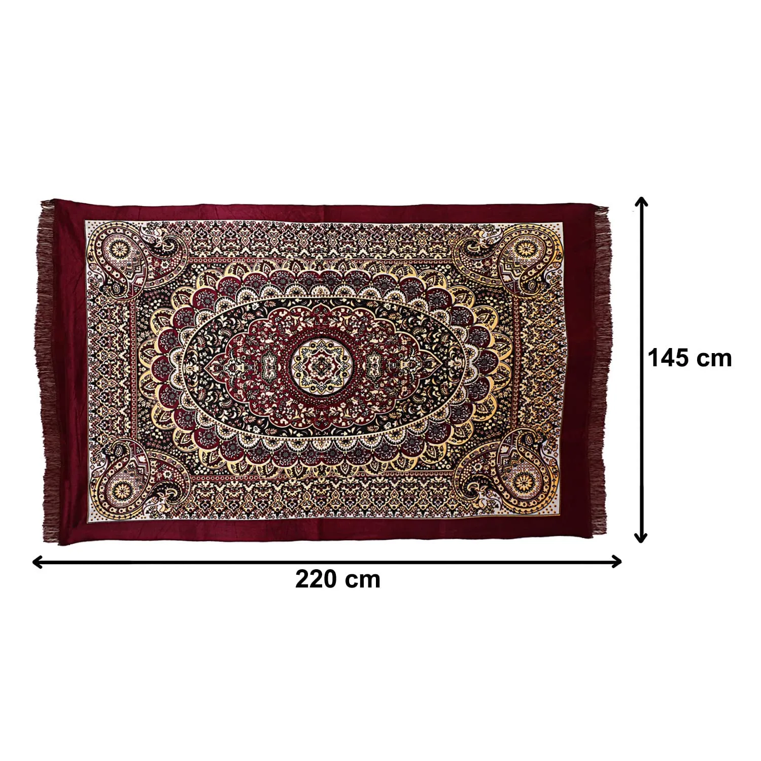 Kuber Industries Carpet|Water Absorption Kalamkari Paisley Pattern Floor Mat|Velvet Sitting Carpet for Hall, Living Room, 5x7 Feet (Maroon)