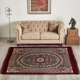 Kuber Industries Carpet|Water Absorption Kalamkari Paisley Pattern Floor Mat|Velvet Sitting Carpet for Hall, Living Room, 5x7 Feet (Maroon)