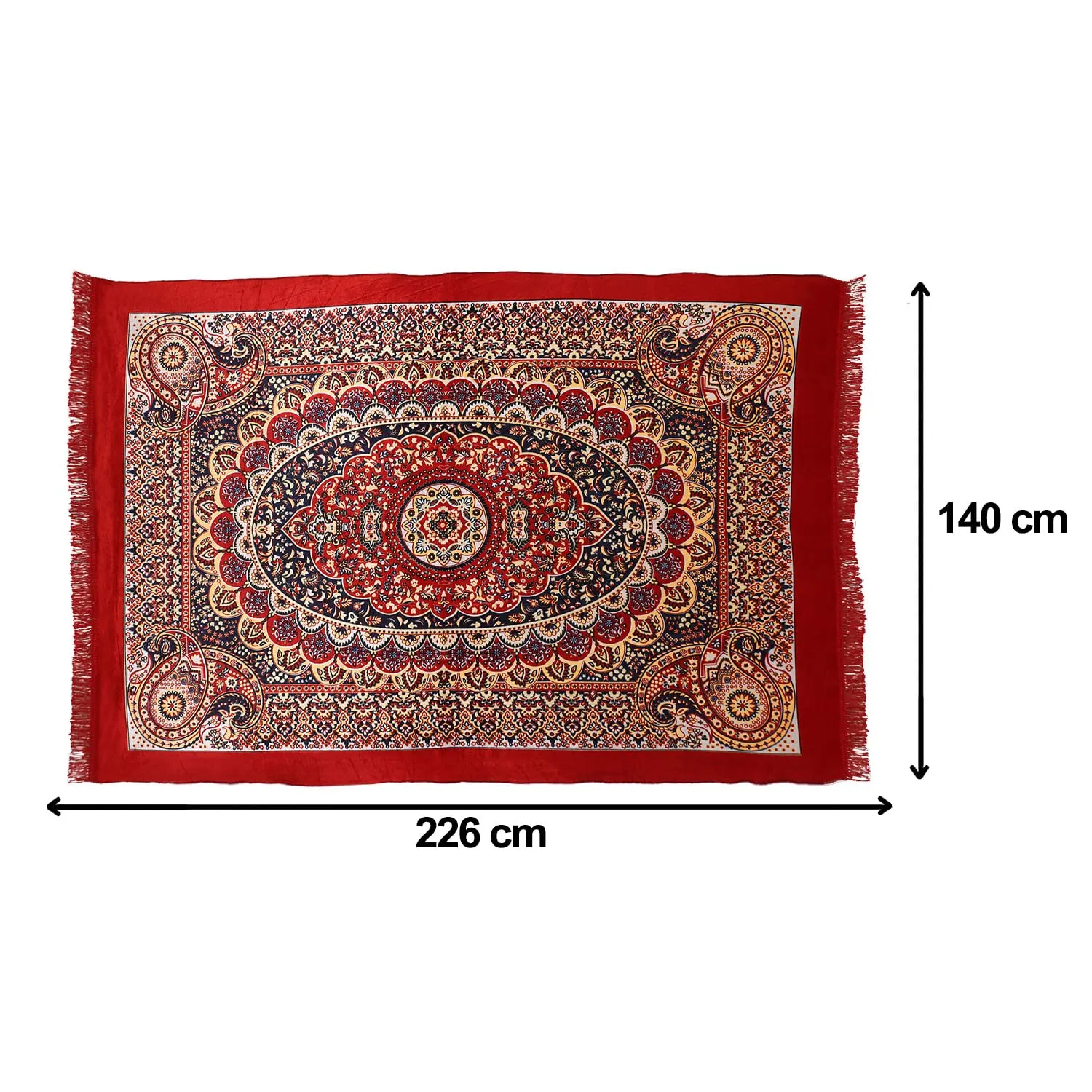 Kuber Industries Carpet|Water Absorption Kalamkari Paisley Pattern Floor Mat|Velvet Sitting Carpet for Hall, Living Room, 5x7 Feet (Red)