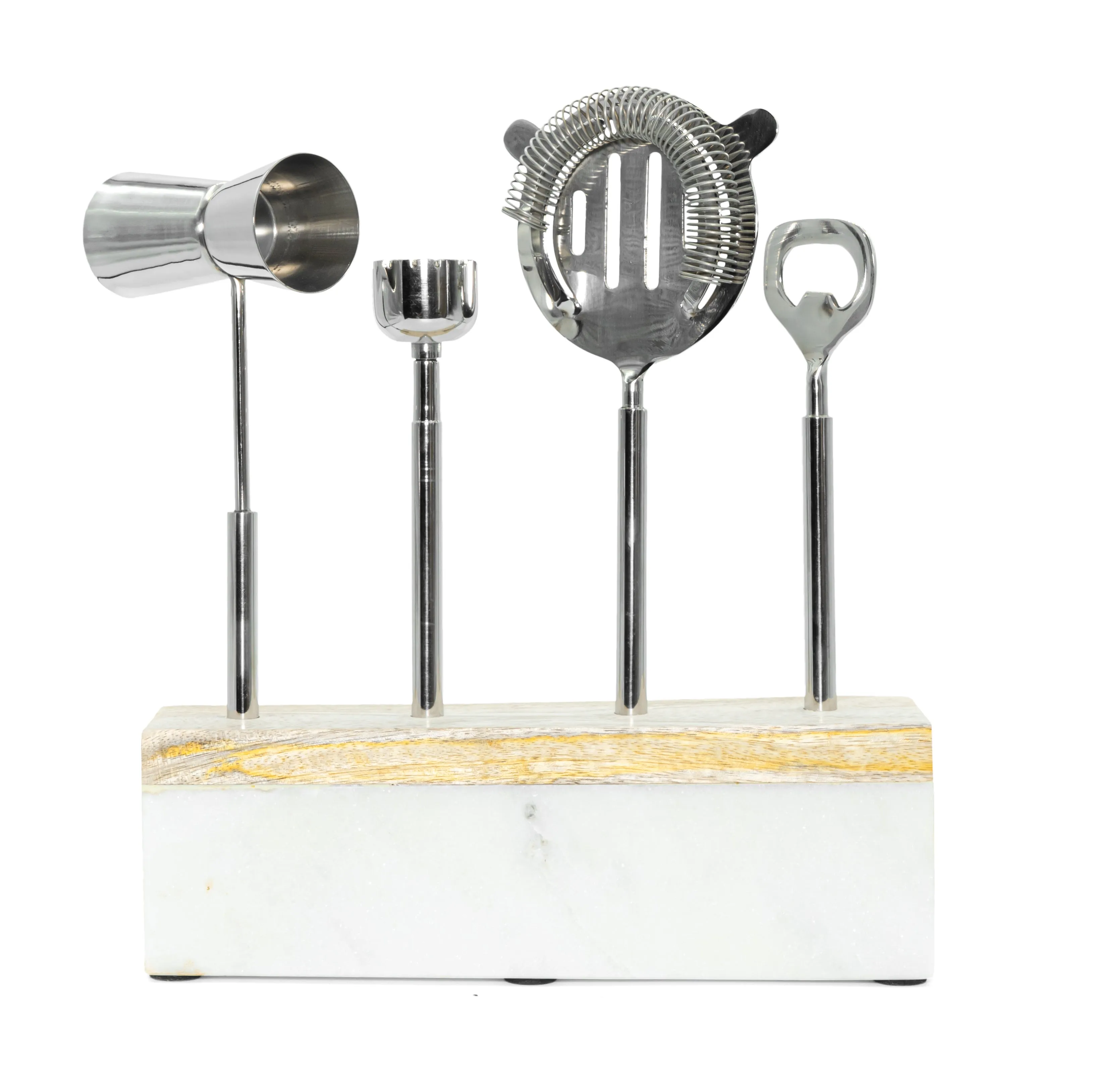 Marble and Wood Bar Set