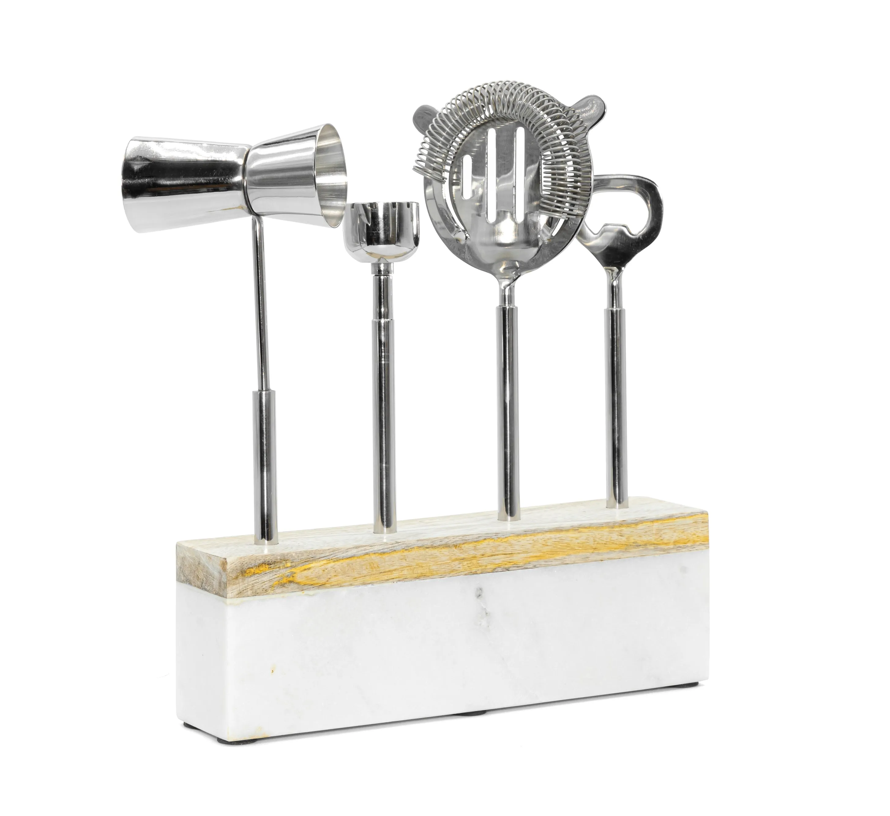 Marble and Wood Bar Set