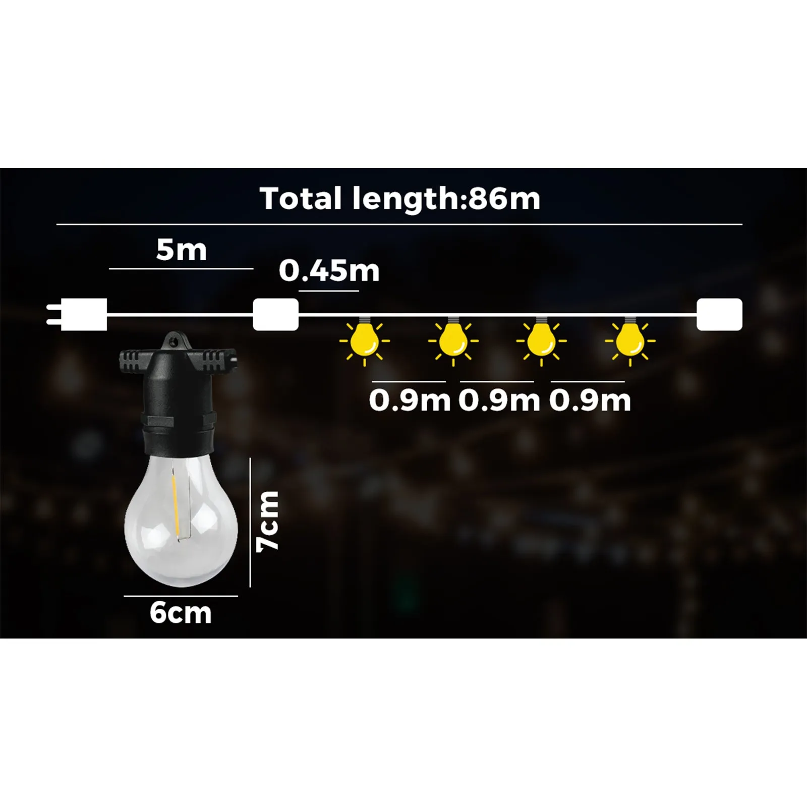 Mazam 86M Festoon String Lights LED Christmas Waterproof Wedding Party Outdoor