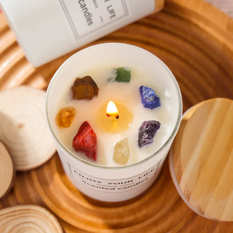 Natural Crystal Stone Aromatherapy Candle Soy Wax Smokeless Candles