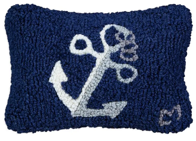 Nautical Anchor Petite Hooked Wool Lumbar Pillow