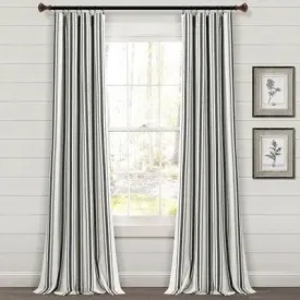 New - 2pk 42"x84" Light Filtering Farmhouse Striped Yarn Dyed Curtain Panels Black - Lush Décor