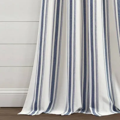 New - Set of 2 (84"x42") Farmhouse Striped Yarn Dyed Eco-Friendly Recycled Cotton Window Curtain Panels Navy - Lush Décor