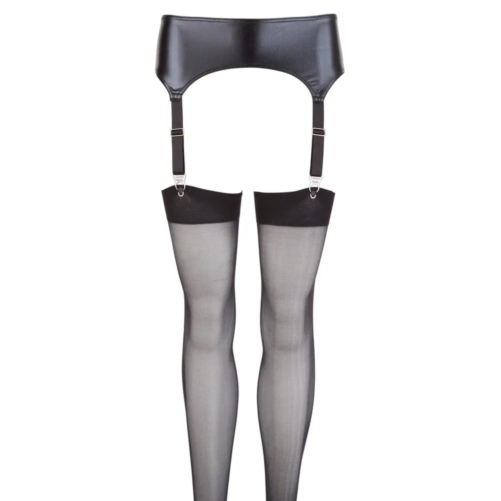 NOXQSE Wet Look Suspender Belt And Stockings