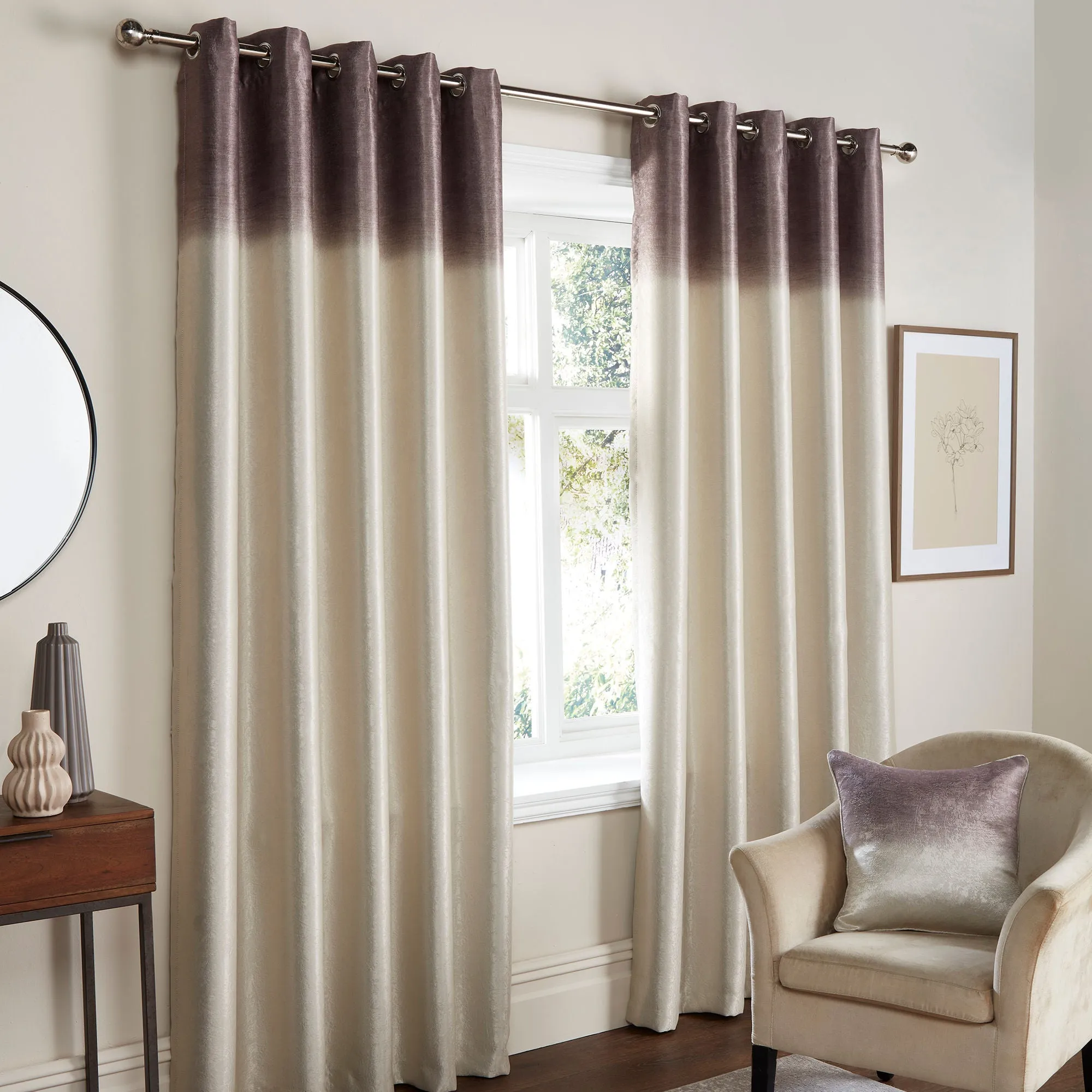 Ombre Strata Pair of Eyelet Curtains by Fusion in Chocolate