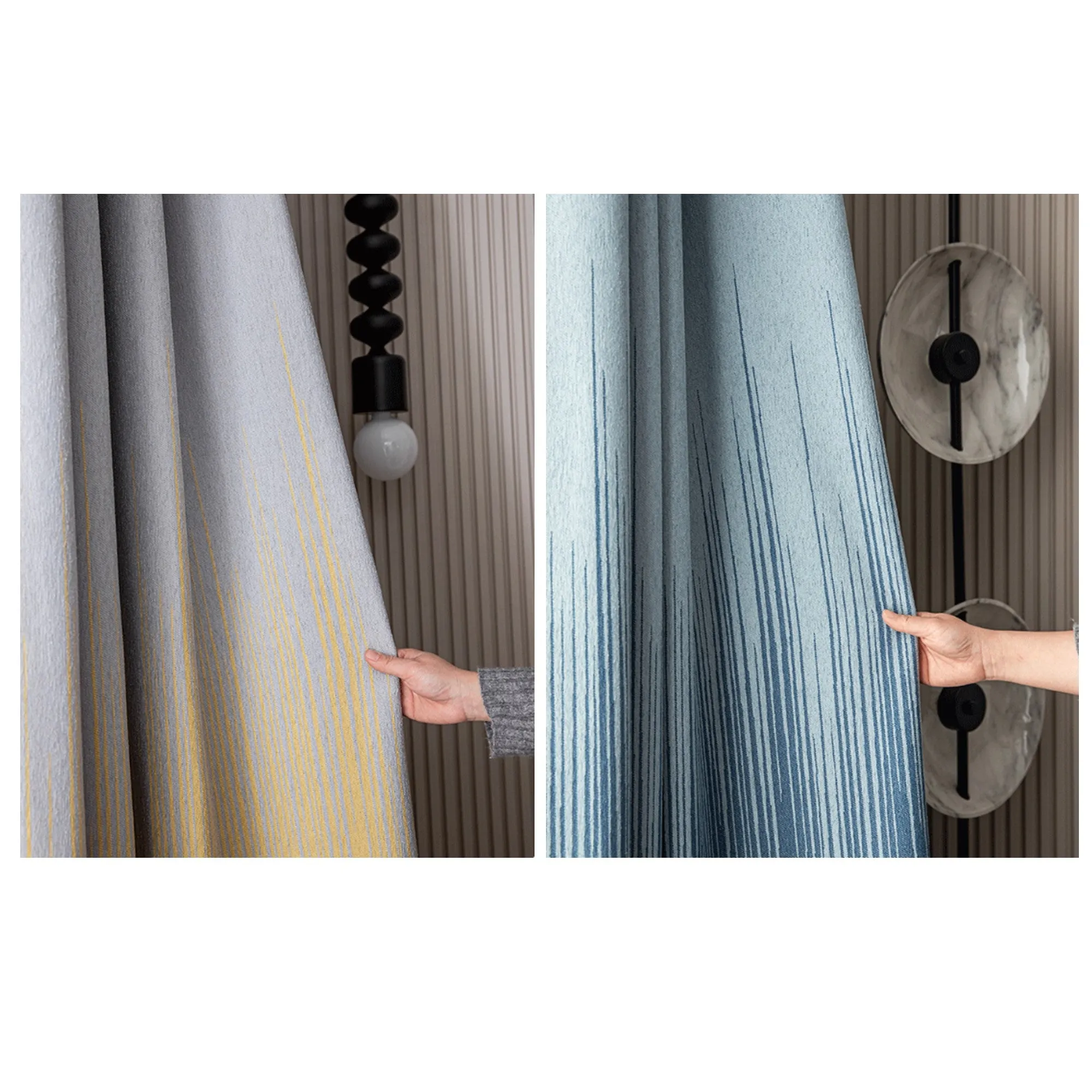 Ombre Wave Premium Linen Window Curtains Drapery