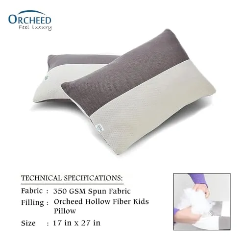 ORCHEED Soft Polyester Fabric Kids Sleeping Pillow 300 GSM filled with Microfiber for softness, (White and Grey) (17x27 in)