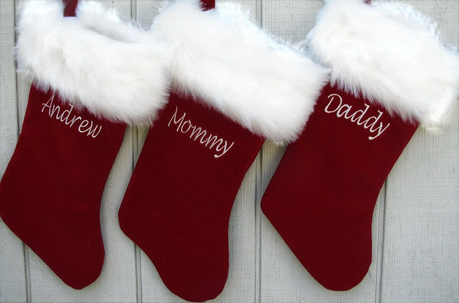 Personalized Christmas Stockings Velvet 19"  Luxury Faux Fox Fur Cuff Christmas Stocking Embroidered with Names Velvet Stockings