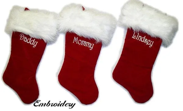 Personalized Christmas Stockings Velvet 19"  Luxury Faux Fox Fur Cuff Christmas Stocking Embroidered with Names Velvet Stockings