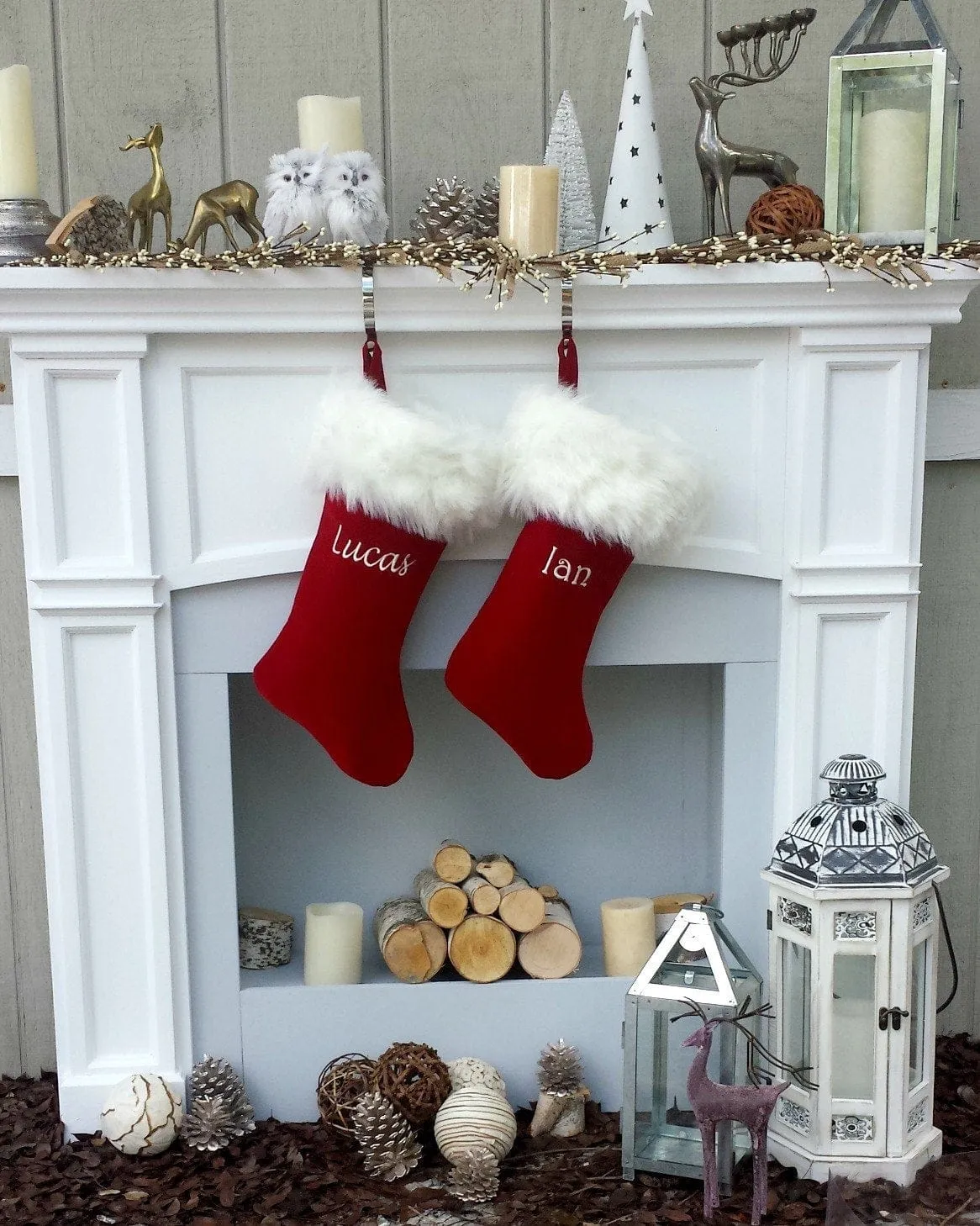 Personalized Christmas Stockings Velvet 19"  Luxury Faux Fox Fur Cuff Christmas Stocking Embroidered with Names Velvet Stockings