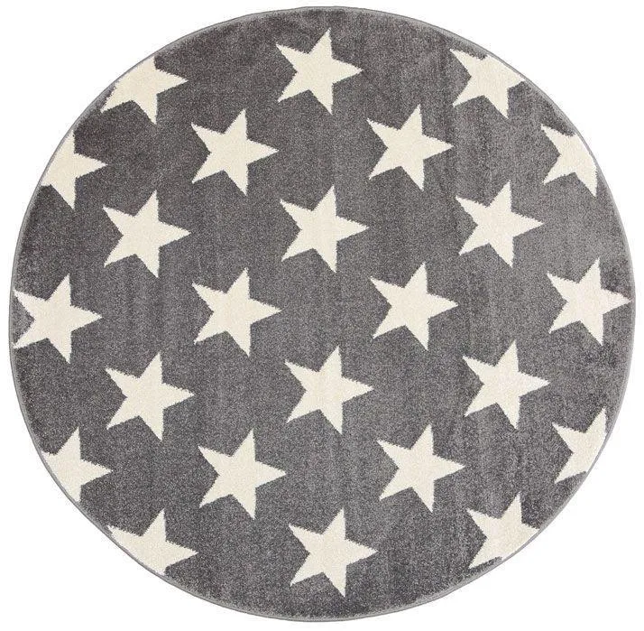 Piccolo Light Grey and White Stars Kids Rug 133x133cm Round