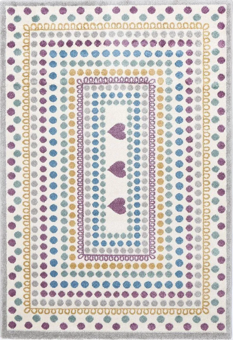 Piccolo Multi Colour and Pink Polka Dot Love Heart Kids Rug 120x170cm