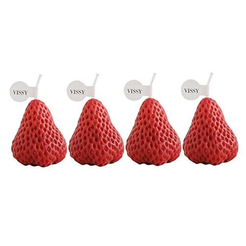 Pinakine® Strawberry Candle Scented Candle Home Living Room Party Decor Photo Props Red S 4Pcs