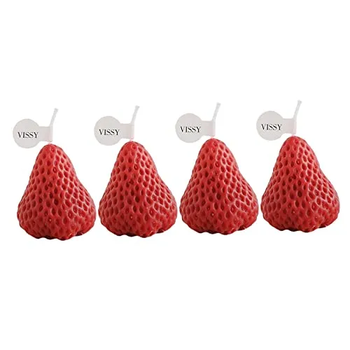 Pinakine® Strawberry Candle Scented Candle Home Living Room Party Decor Photo Props Red S 4Pcs