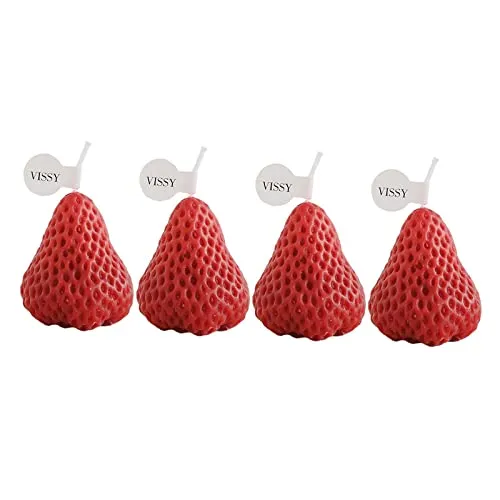 Pinakine® Strawberry Candle Scented Candle Home Living Room Party Decor Photo Props Red S 4Pcs