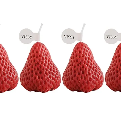 Pinakine® Strawberry Candle Scented Candle Home Living Room Party Decor Photo Props Red S 4Pcs