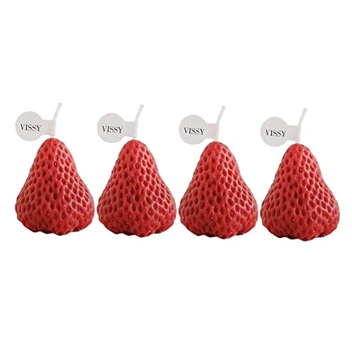 Pinakine® Strawberry Candle Scented Candle Home Living Room Party Decor Photo Props Red S 4Pcs