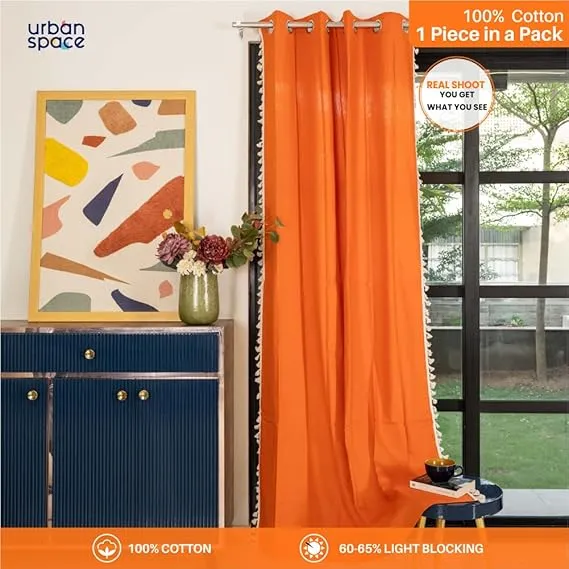 Premium 100% Cotton Curtain for Window & Curtains for Door - Pack of 1 Curtain, Aura Orange