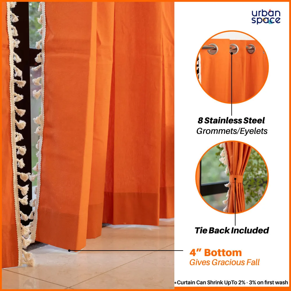 Premium 100% Cotton Curtain for Window & Curtains for Door - Pack of 1 Curtain, Aura Orange