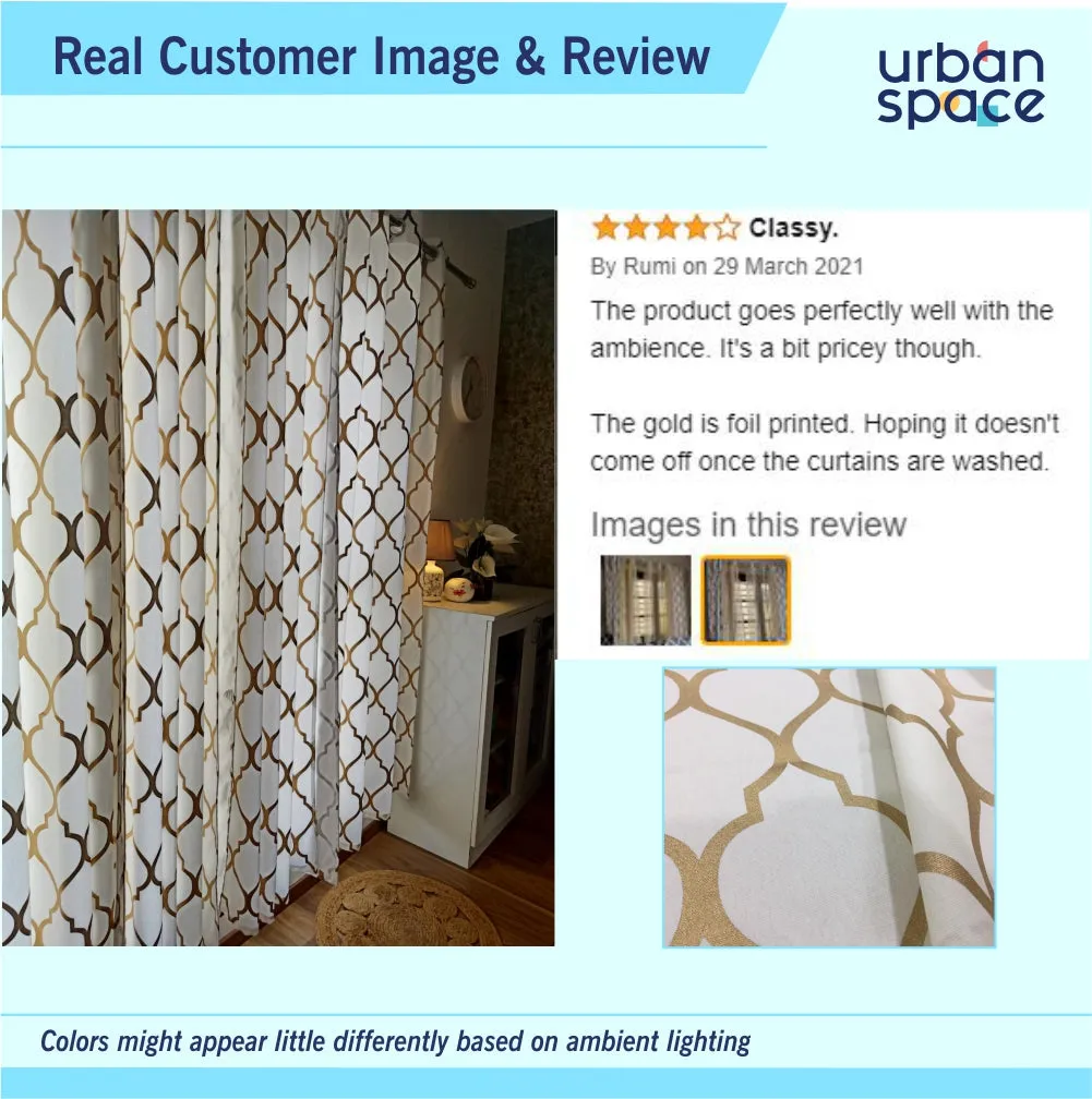 Premium Cotton Curtains - 100% Cotton Curtains, Pack of 2 Curtains, Moroccan Gold Foil