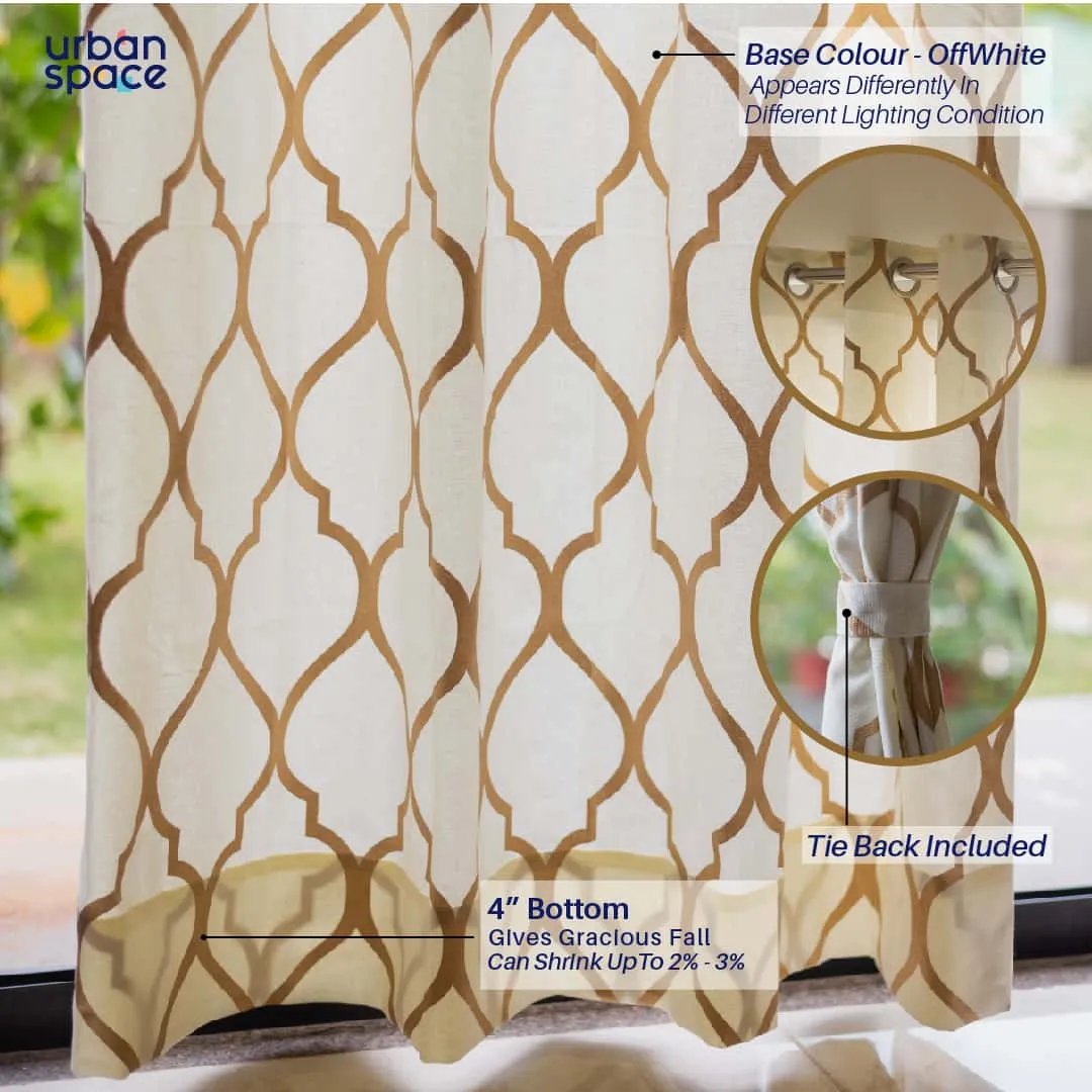 Premium Cotton Curtains - 100% Cotton Curtains, Pack of 2 Curtains, Moroccan Gold Foil