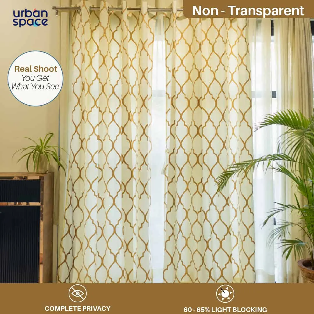 Premium Cotton Curtains - 100% Cotton Curtains, Pack of 2 Curtains, Moroccan Gold Foil