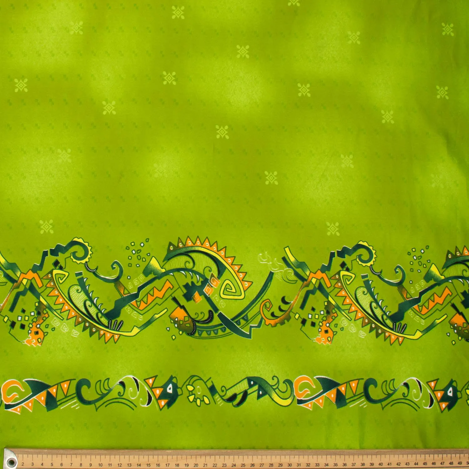 Printed Peach Satin Green Aztec Border Prints