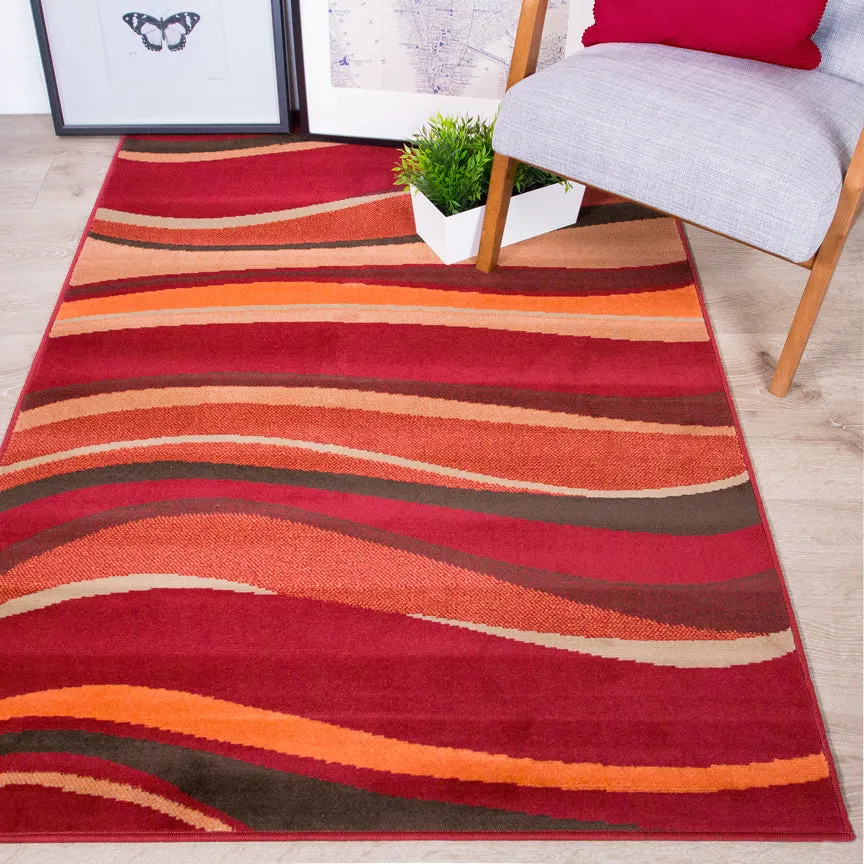 Red Waves Living Room Rug