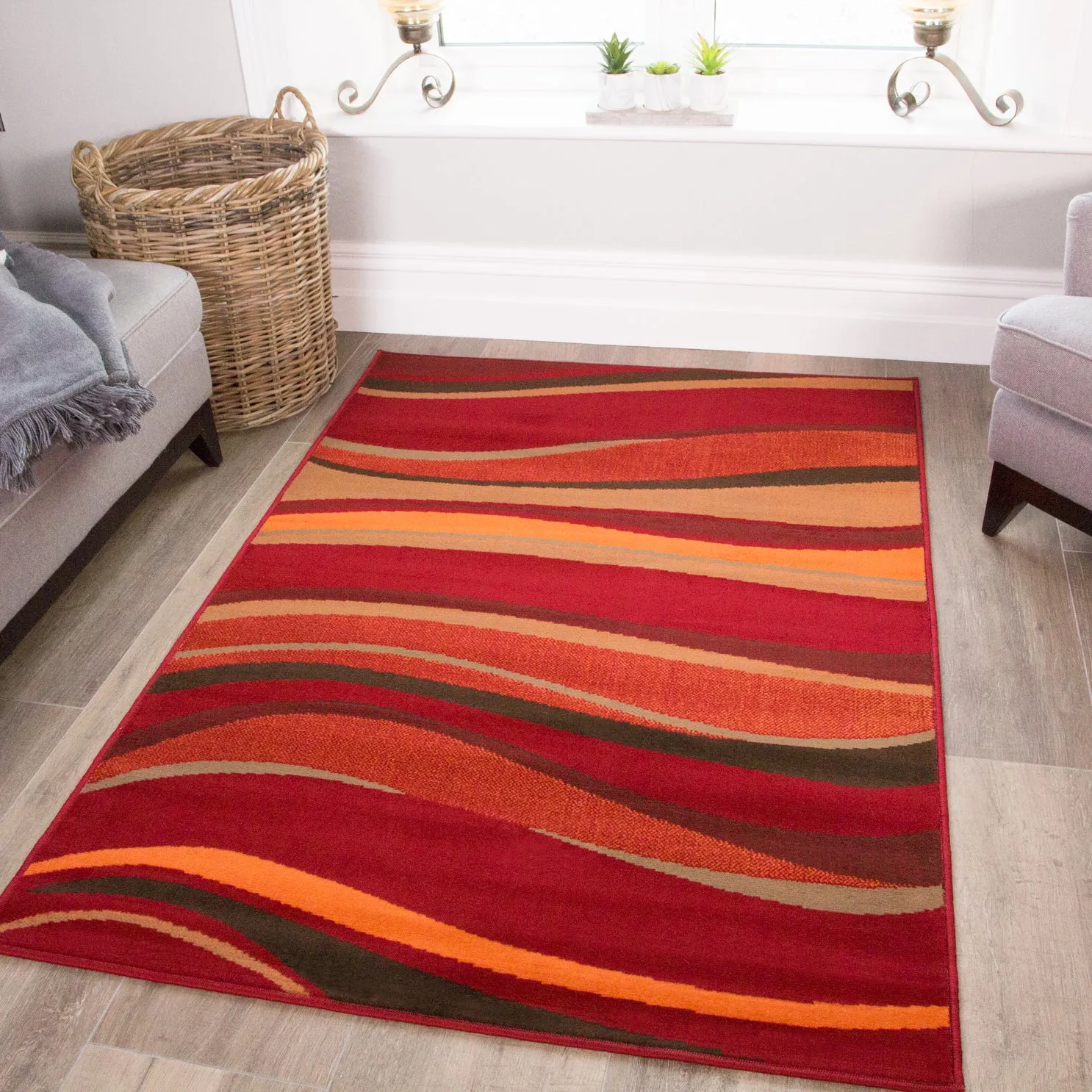 Red Waves Living Room Rug