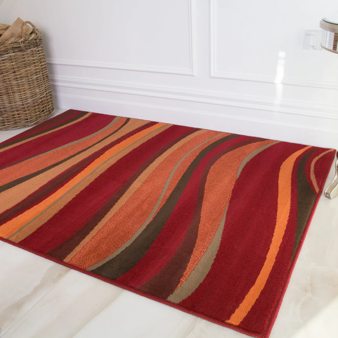 Red Waves Living Room Rug