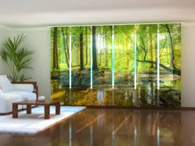 Set of 6 Sliding Panel Curtains Sunbeams in the forest