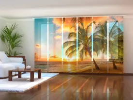 Set of 6 Sliding Panel Curtains Tropical Coast