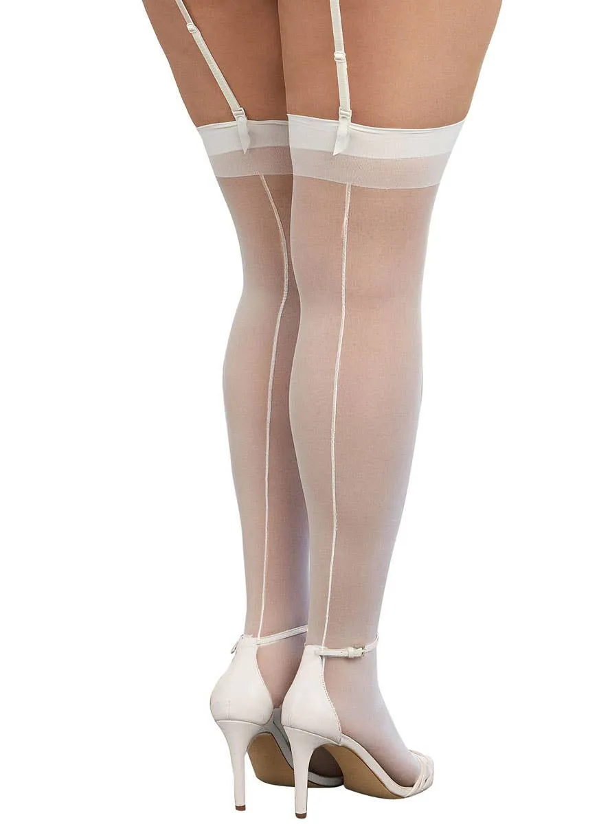 Sheer White Plus Size Thigh High Stockings with Back Seam