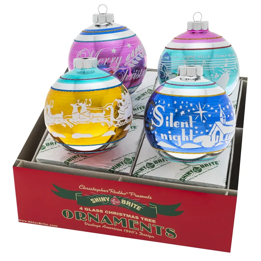 Shiny Brite Christmas Confetti Signature Flocked Ornament Set