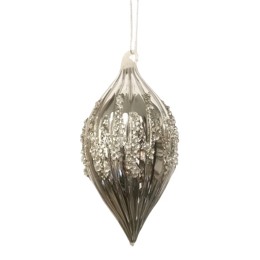 Shiny Silver with Beads Glass Ornament