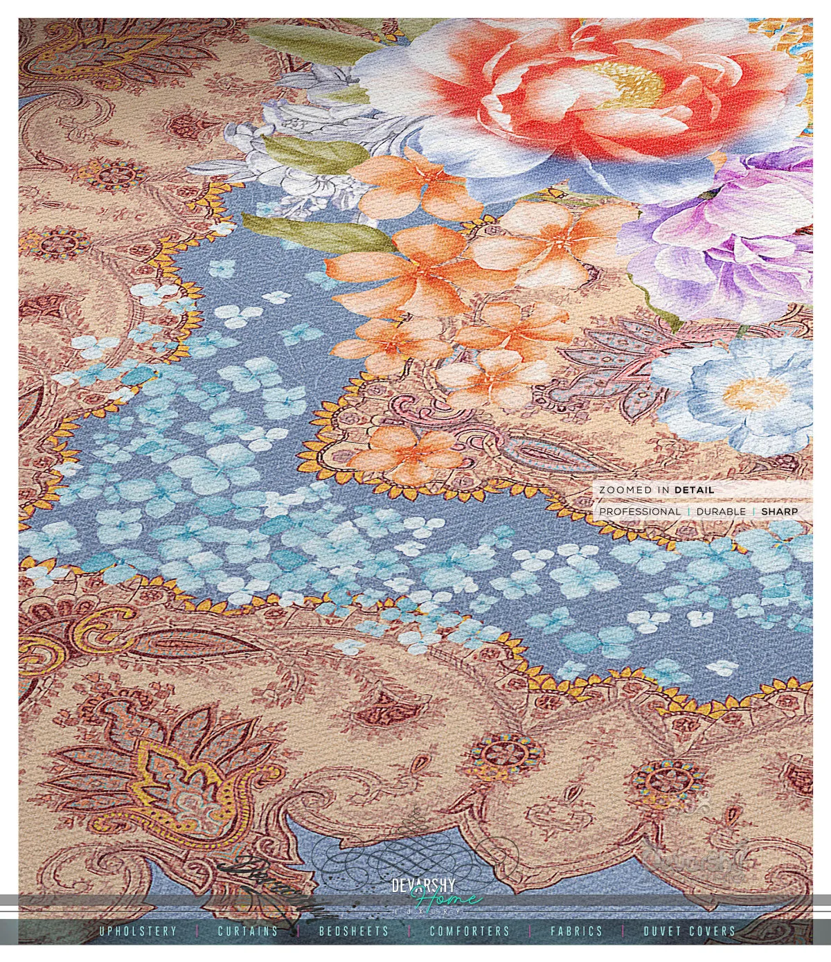 Sky Blue Florals Area Rug, Available in 3 sizes | D20013