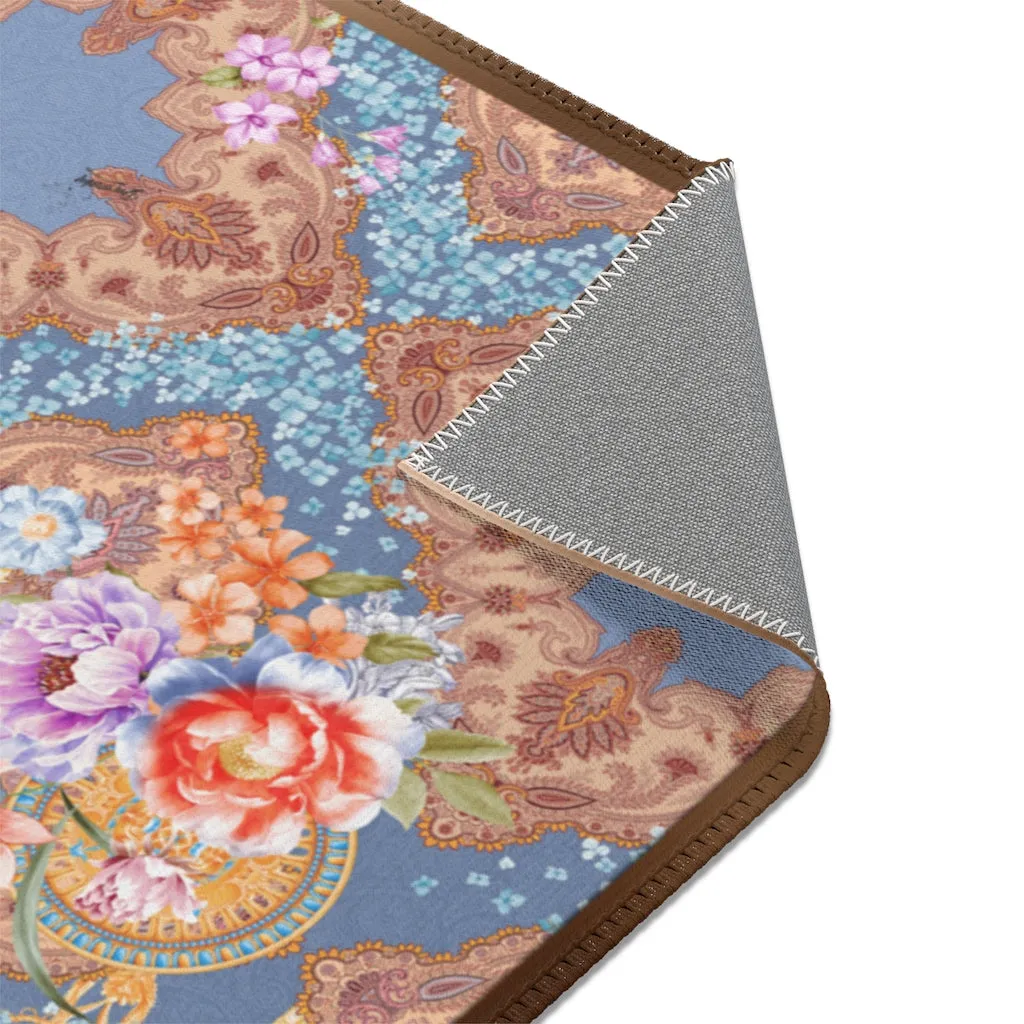 Sky Blue Florals Area Rug, Available in 3 sizes | D20013