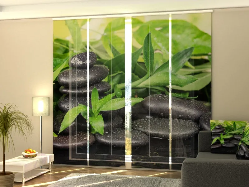 Sliding Panel Curtain Basalt Stones and Green Foliage