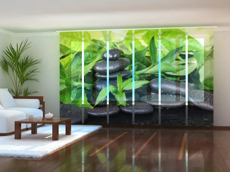 Sliding Panel Curtain Basalt Stones and Green Foliage