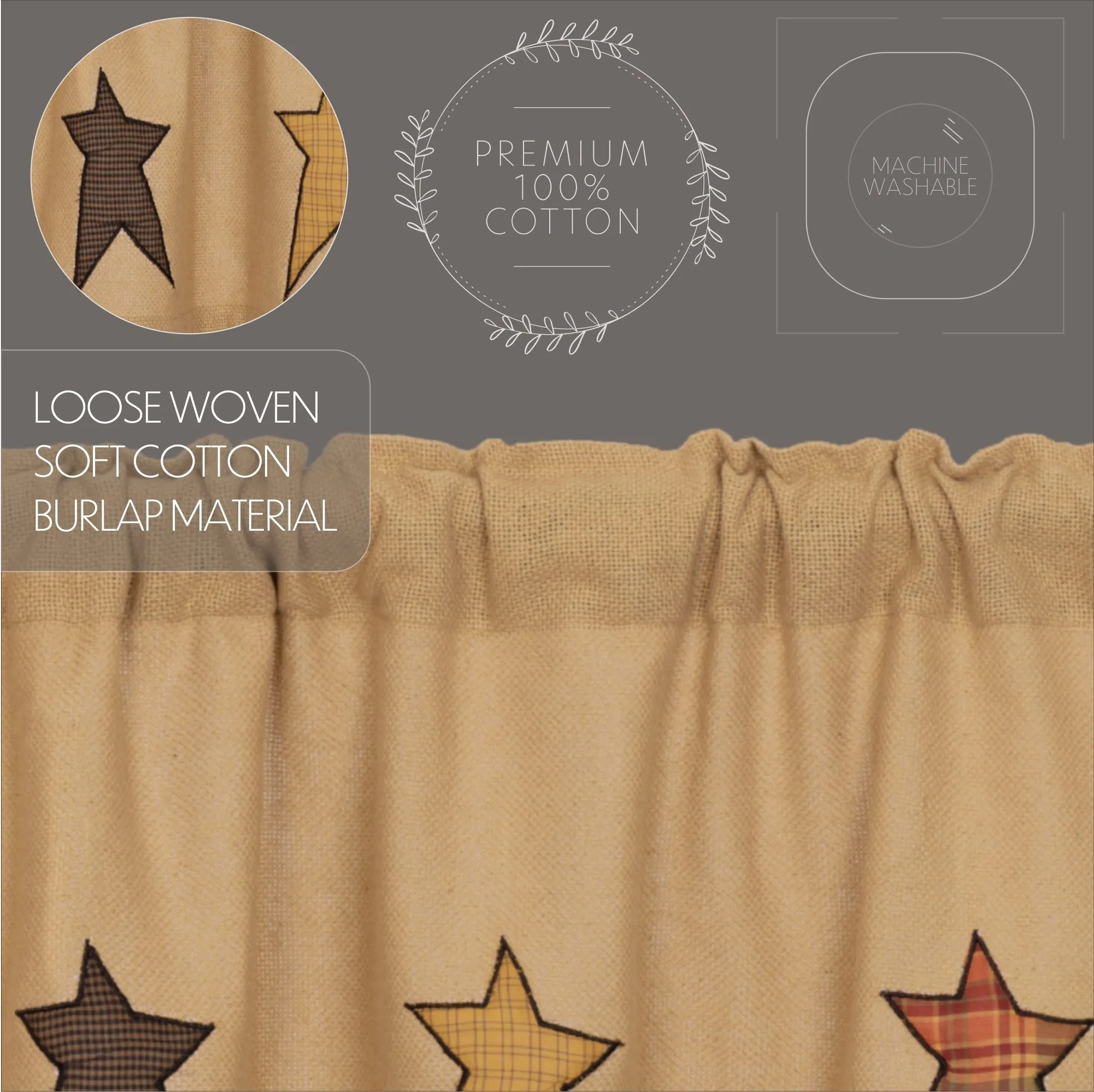 Stratton Burlap Applique Star Panel Set of 2