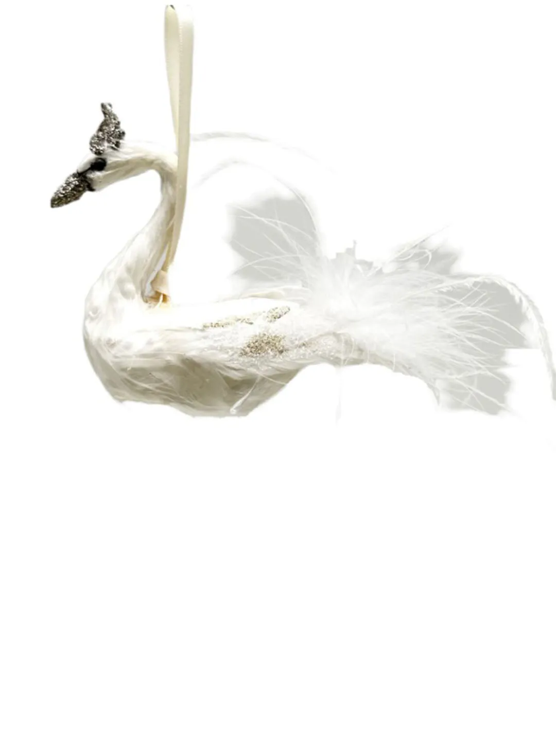 Swan Ornament - White, Ostrich Feathers