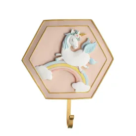 Unicorn Hexagon Hook Hanging Plaster Plaque, 10-Inch