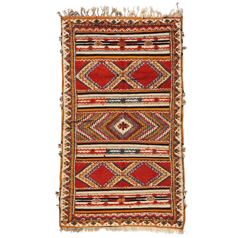 Vintage Moroccan Tribal Rug or Carpet Handwoven Wool with Abstract Diamond Patterns