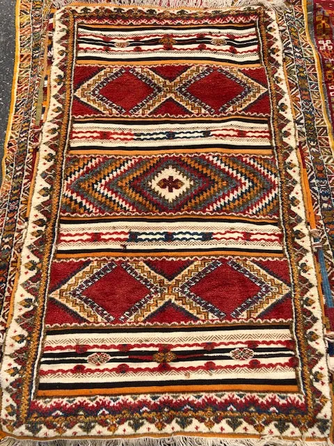 Vintage Moroccan Tribal Rug or Carpet Handwoven Wool with Abstract Diamond Patterns