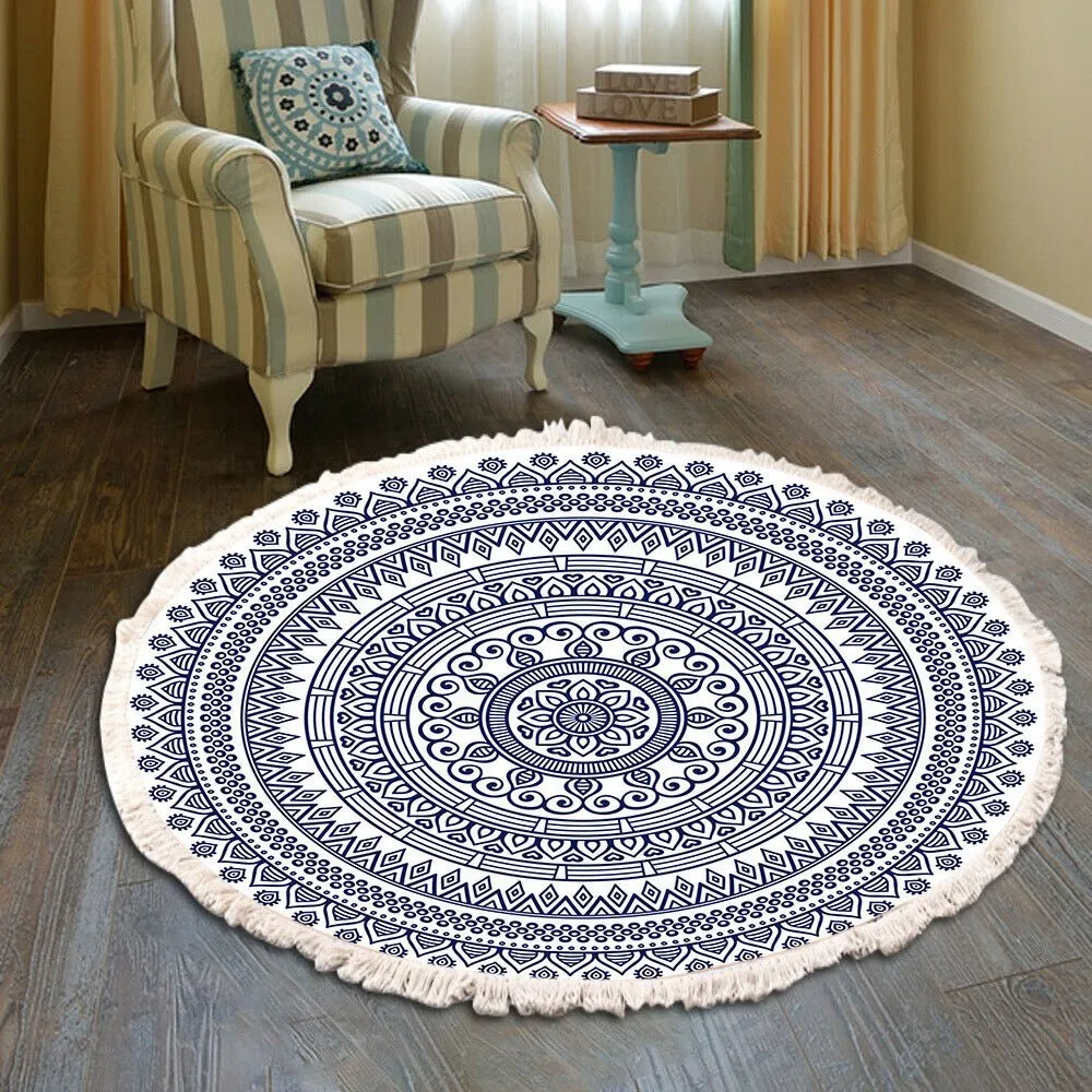 Vintage Round Fringe Print Bedroom Rug