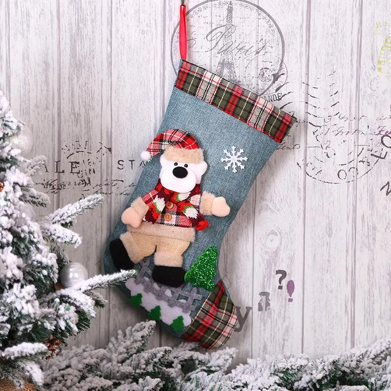 Whimsical Winter Dancing Doll Stocking – Festive Linen Flannel Decor