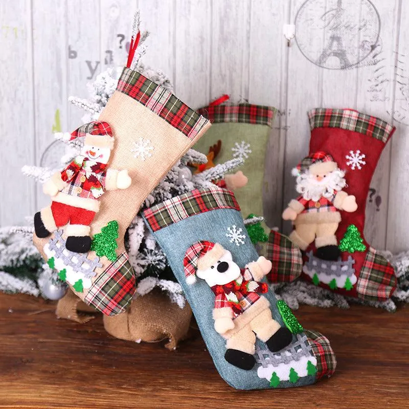 Whimsical Winter Dancing Doll Stocking – Festive Linen Flannel Decor